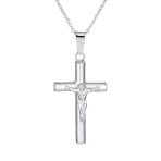 Unisex Sterling Silver Jesus Crucifix Pendant Necklace 2 Inch Religious Jewelry