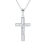Unisex Sterling Silver Jesus Crucifix Pendant Necklace 2 Inch Religious Jewelry