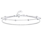 2 In 1 Sterling Silver Anklet Diamond Beads Ankle Bracelet