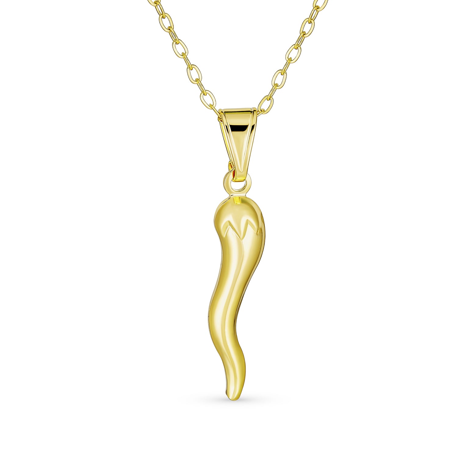 simple-elegant-italian-chili-pepper-sgs-p167_1 Simple Italian Chili Pepper Horn Amulet Pendant Necklace Gold Plated 18" Chain - Image 1