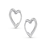 Heart Shaped Mini Hoop Huggie Earrings Silver .75 Inch - Image 3