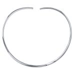 Simple Charm Pendant Slider Contoured Choker Collar Necklace .925 Silver Sterling 2MM