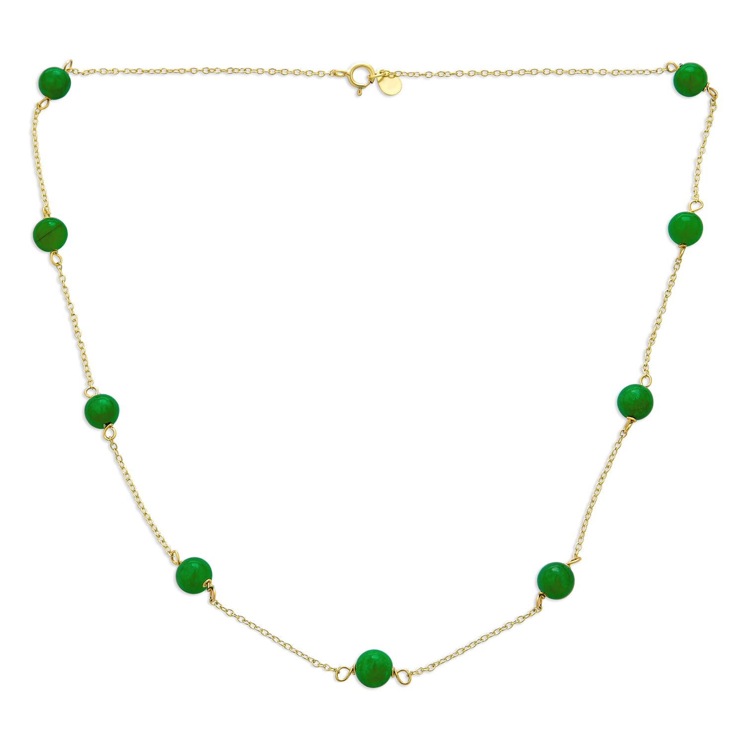 simple-green-jade-ball-chain-wj-swn13143v-01 Bridal Tin Cup Freshwater Cultured Pearl Chain Station Necklace Sterling Silver - Image 1