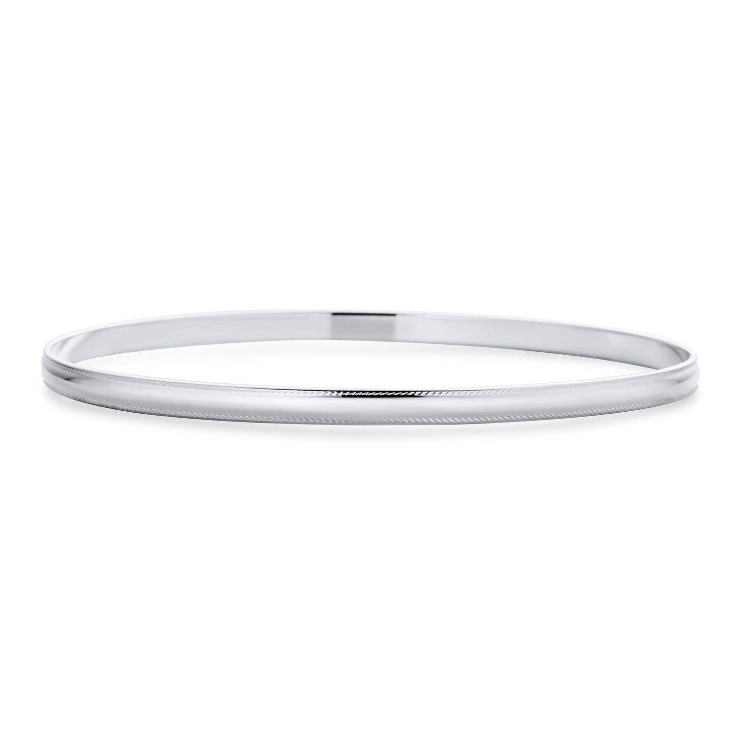 simple-milgrain-edge-stacking-3mm-silver-bangle-bracelet-srn-sbg19-325 Plain Simple Bangle Bracelet Set 2-3MM Round Square Edges - Image 1