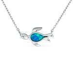 Delicate Nautical Blue Opal Sea Turtle Pendant Necklace in Sterling Silver