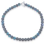 Translucent Blue Moonstone 10MM Bead Strand Necklace Silver Clasp 20Inch