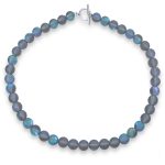 Translucent Blue Moonstone 10MM Bead Strand Necklace Silver Clasp 20Inch