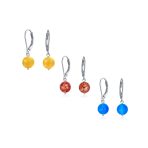 Set of 3 Simple Natural Stone 8MM Ball Drop Earrings Sterling Silver Leverback - Image 2