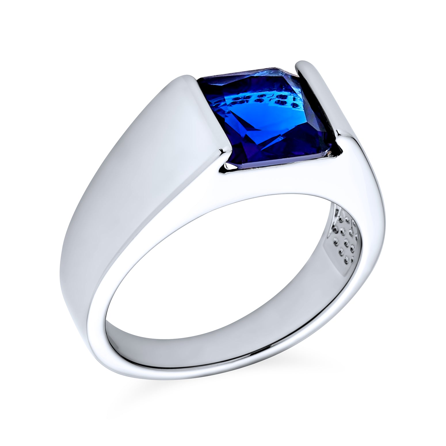 simulated-blue-sapphire-square-cut_my-bmr-60229bl_2 Traditional 3CT Blue Clear Cubic Zirconia CZ Square Solitaire Ring Pinky Ring Silver Plated - Image 1