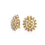 Fashion Round Button Cluster Style White Pearl Clip-On Earrings Gold Plated