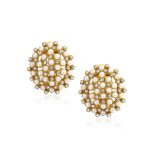 Fashion Round Button Cluster Style White Pearl Clip-On Earrings Gold Plated - Image 2