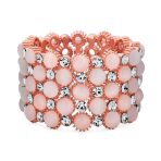 Pink Cats Eye Crystal Stretch Bracelet Rose Gold Plated Cuff