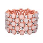 Pink Cats Eye Crystal Stretch Bracelet Rose Gold Plated Cuff