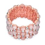 Pink Cats Eye Crystal Stretch Bracelet Rose Gold Plated Cuff - Image 2