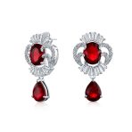 Vintage Art Deco Bridal Red CZ Bib Necklace & Teardrop Earrings Jewelry Set - Image 6