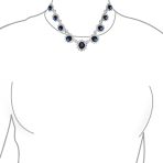 Bridal Halo Blue Sapphire CZ Statement Necklace Chandelier Earrings Jewelry Set - Image 5