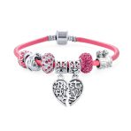 2 PCS Best Friend Heart Charm Bracelet Pink Leather Silver - Image 2