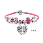 2 PCS Best Friend Heart Charm Bracelet Pink Leather Silver - Image 3