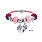 Best Friend Sorority Sister BFF Split Heart Multi Charm Bracelet Pink Leather Silver Clasp - Image 2