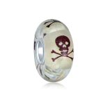Set of 3 Glow In The Dark Skull Crossbones Glass Charm Bead Sterling Silver Core - Image 2