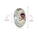 Set of 3 Glow In The Dark Skull Crossbones Glass Charm Bead Sterling Silver Core - Image 3
