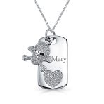 Skull Heart Crossbones Pirate CZ Dog Tag Pendant Necklace Silver Plated Brass - Image 3