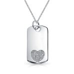 Skull Heart Crossbones Pirate CZ Dog Tag Pendant Necklace Silver Plated Brass - Image 5