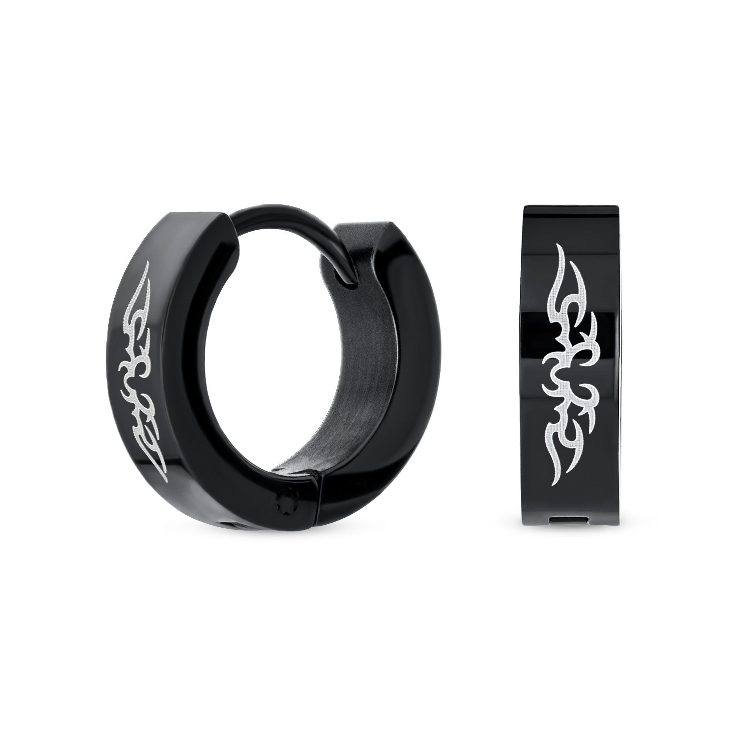 skull-silver-gold-black-huggie-hoop-earring-swk-hye-1155 Laser Etched Guardian Angel Wings Mini Hoop Huggie Earrings Stainless Steel - Image 1