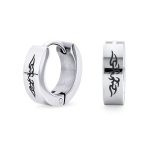 Laser Etched Guardian Angel Wings Mini Hoop Huggie Earrings Stainless Steel - Image 2