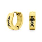 Mens Earrings Silver Tone Stainless Steel Skull Hoop Huggie for Biker Style
