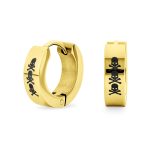 Mens Earrings Silver Tone Stainless Steel Skull Hoop Huggie for Biker Style
