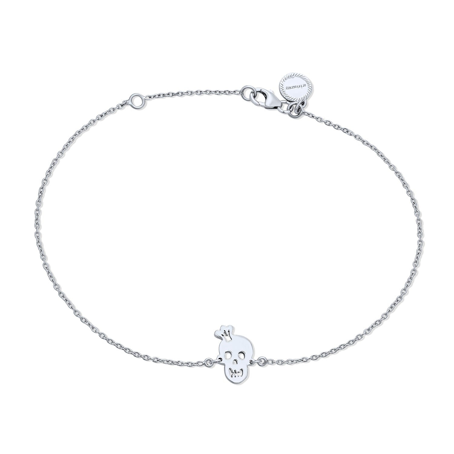 skull-silver-goth-anklet-girl-appl-ja1309118_1 Whimsical Heart Eyes & Crown Smiling Skull Anklet Ankle Bracelet .925 Sterling Silver Adjustable - Image 1