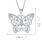 Large Filigree Butterfly Pendant Necklace with CZ Accents in Sterling Silver - Image 3