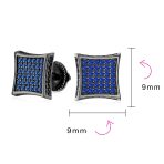 Square Shape CZ Cubic Zirconia Stud Earrings Blue Black Sterling Silver ScrewBack - Image 12