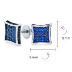Square Shape CZ Cubic Zirconia Stud Earrings Blue Black Sterling Silver ScrewBack - Image 10