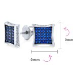 Square Shape CZ Cubic Zirconia Stud Earrings Blue Black Sterling Silver ScrewBack - Image 11