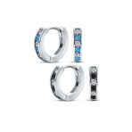 Set of 2 Tiny Multi Color Cubic Zirconia CZ Hoop Earrings Sterling Silver - Image 2