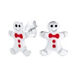 Small Fun Holiday Cartoon Christmas Gingerbread Man Stud Earrings Silver