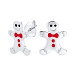 Small Fun Holiday Cartoon Christmas Gingerbread Man Stud Earrings Silver