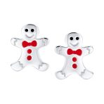Small Fun Holiday Cartoon Christmas Gingerbread Man Stud Earrings Silver - Image 2