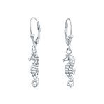 Seahorse Dangle Earrings  Sterling Silver Nautical Beach Vacation Jewelry