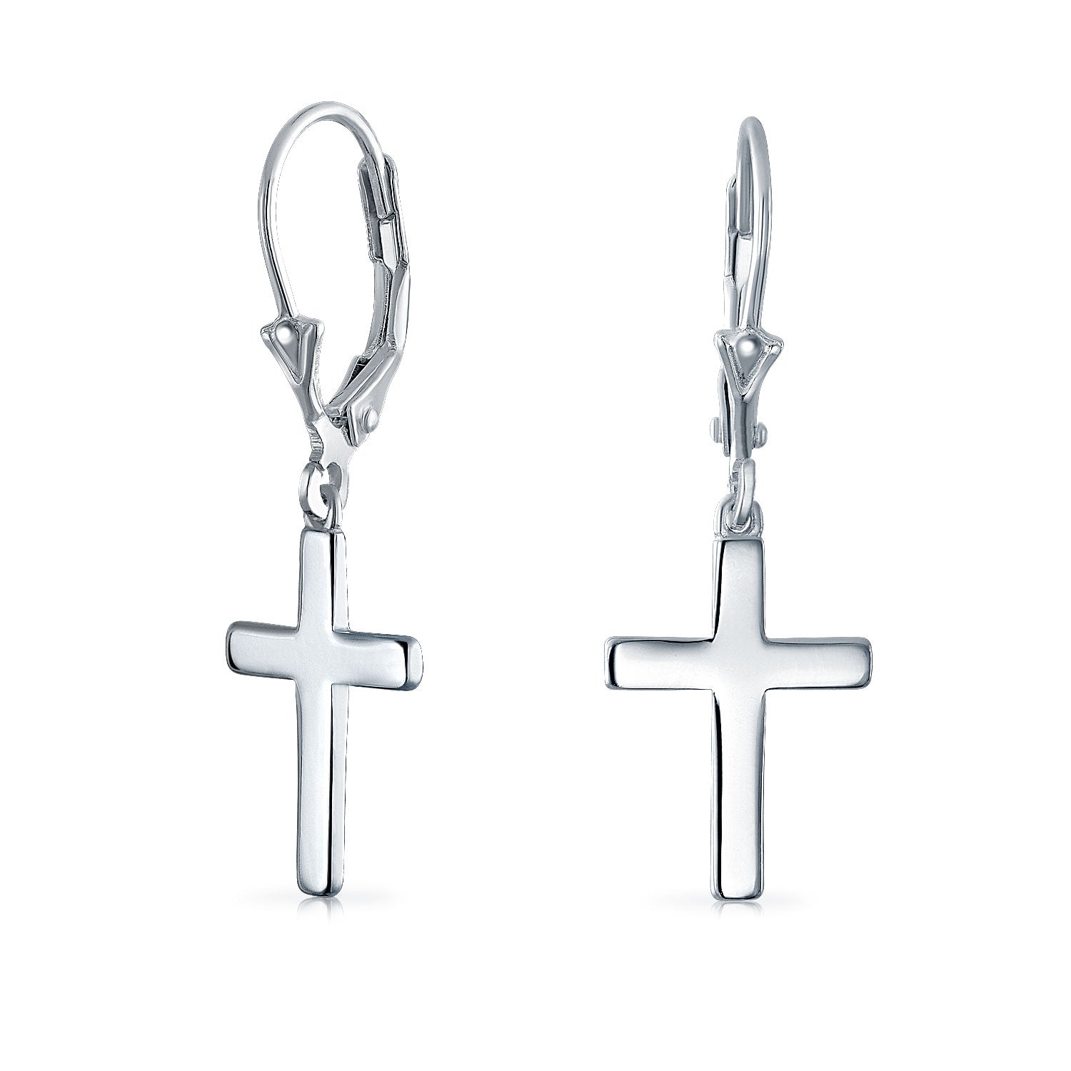 small-religious-cross-earrings-silver_pfs-12-5498s_1 Minimalist Religious Cross Dangle Earrings 14K Gold Plated Sterling Silver Leverback - Image 1