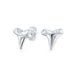 Hawaiian Shark Tooth Stud Earrings in Sterling Silver with Hammered Texture