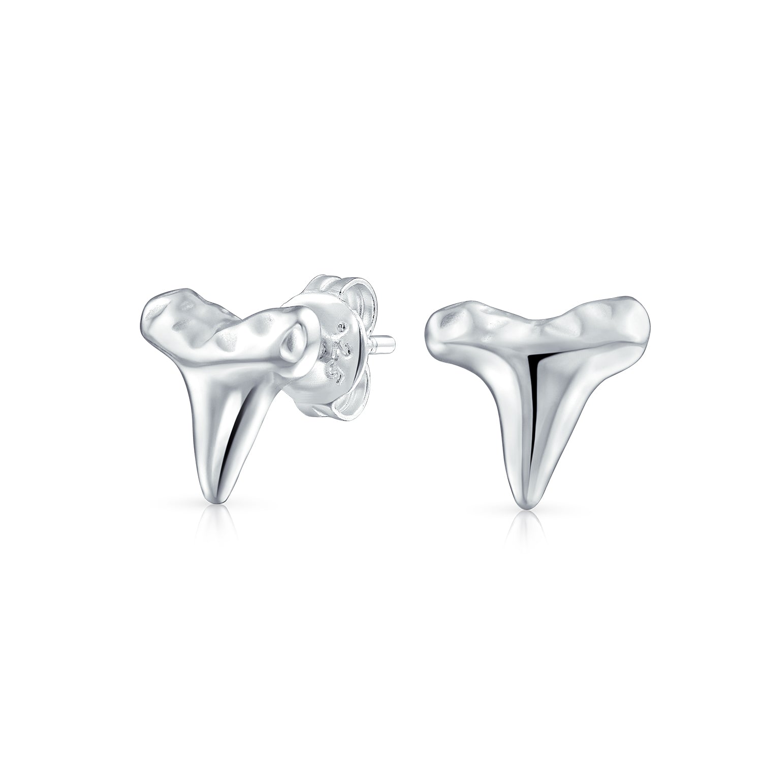 small-shark-tooth-earrings-silver_pfs-12-6051s_1 Hawaiian Shark Tooth Stud Earrings in Sterling Silver with Hammered Texture - Image 1