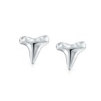Hawaiian Shark Tooth Stud Earrings in Sterling Silver with Hammered Texture - Image 2