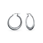 Crescent Tube Hollow Hoop Earrings Sterling Silver Hinged Notched Post 1.75 Inch