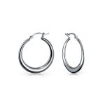 Crescent Tube Hollow Hoop Earrings Sterling Silver Hinged Notched Post 1.75 Inch