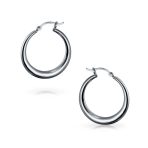Classic Simple Tapered Puff Tube Medium Hoop Earrings .925 Sterling Silver - Image 2