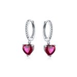 Romantic Love Pink Red Cubic Zirconia CZ Dangling Heart Huggie Mini Hoop Earrings Sterling Silver