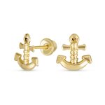 Petite Nautical Anchor Stud Earrings Genuine 14K Yellow Gold for Beach Vacations